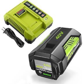 Upgraded 6000mAh Replacement for Ryobi 40V Battery and Charger Combo Compatible with Ryobi Battery 40V OP4026 OP40601 OP4050A OP4040 OP4030 OP4050 Replacement for Ryobi 40 Volt Charger OP401
