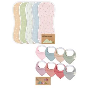 KeaBabies 5-Pack Muslin Baby Burp Cloths for Baby Boys and Girls and 8-Pack Baby Bandana Bibs - Cotton Baby Washcloths, Burp Rags - Drool Bibs for Baby Girl, Baby Boy