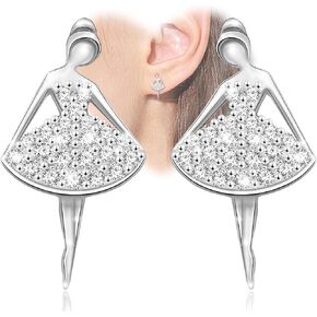 Ballerina Ballet Earrings for Women - Sterling Silver Hypoallergenic Cubic Zirconia Ballet Stud Earrings for Sensitive Ears Dance Recital Gifts for Dancer Her for Birthday Christmas