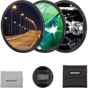 NEEWER 3PCS 49mm Star Filters, Adjustable Cross Screen Star Effect Filter (4, 6, 8 Points) with Ultra Slim Aluminum Alloy Frame, HD No Dark Corners with Double Sided Nano Coatings