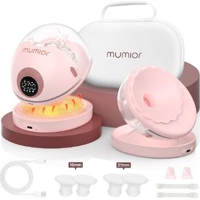 Heated Base Hands Free Breast Pump, Wearable Breastfeeding Pump of Baby Heated Dustproof Base, Automatic Voice Prompts, LED Display with 4 Modes &12 Levels, Memory Function-24 mm, 2 Pack Pink
