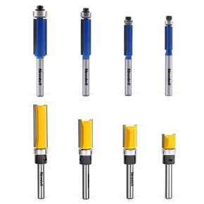 Newdeli 8PCS Flush Trim Router Bit Set 1/4 Inch Shank - 4pcs Top Bearing Flush Trim Router Bits and 4pcs Pattern Flush Trim Router Bits -Template Guide Woodworking Milling Cutter Tool