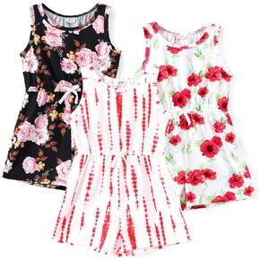 PATPAT Girls Jumpsuit 3 Pieces Floral Rompers Little Girl Elastic Waist Sleeveless One Piece Knit Jumpsuits