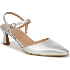 Naturalizer Womens Tara Pointed Toe Kitten Heel Ankle Strap Pump Silver Metallic 7.5 M