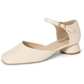 IDIFU Closed Toe Heels for Women Square Toe Low Block Chunky Heeled Pumps with Ankle Strap Buckle for Bride Wedding Comfortable Dressy Short Small Women's Dress Shoes Thick Heels