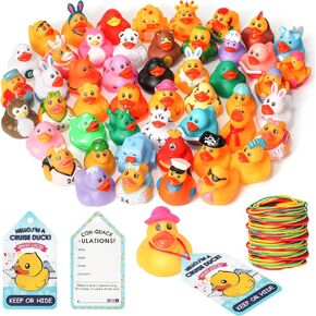 100 Pieces Cruise Duck Kits Included 30 Rubber Ducks with 30 Cruising Duck Tags and 40 Bands, Assortment Rubber Ducks for Cruise Ships Hiding