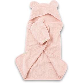 Bella Tunno Baby Bath Towel and Wash Mitt Set – Soft Absorbent Hooded Towels and Mitt-Style Baby Washcloths, Oeko-TEX Certified (Blush)