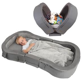 ENITYA Toddler Travel Bed, Folding Floor Cot for Travel, Portable Kids Bed for Sleeping, Washable Toddler Cot for Children 18M – 5yr Old, Grey