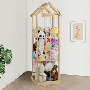 Stuffed Animal Storage, Vertical Stuffed Animal Holder with Thicker Elastic Band, Solid Wood Plushies Storage Decoration and Space Saving for Playroom, Kids Bedroom, Nursery Room. 57"(4.7ft)