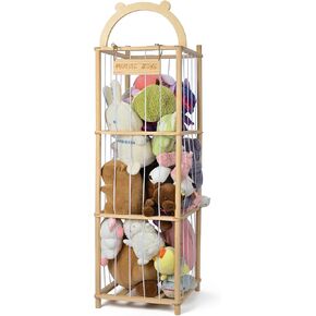 Stuffed Animal Storage, Vertical Stuff Animal Organizer with Thicker Elastic Band, Solid Wood Toy Storage Organizer Decoration and Space Saving for Playroom, Bedroom, Living Room. 57"(4.7ft)