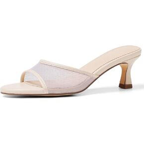 VOMIRA Heeled Sandals for Women Round Open Toe Slip On Kitten Heels Slides Sandals Leopard Mesh Black Heels Summer Party Dressy Heels Stiletto Slingback Heels