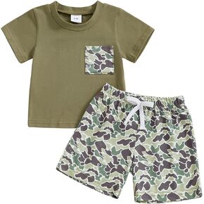 Chloefairy Toddler Baby Boy Hunting Clothes Mallard Duck Short Sleeve T Shirt Top Camo Shorts Set 2Pcs Casual Summer Outfits