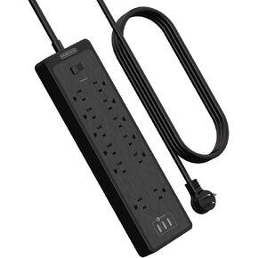 15 ft Extension Cord Flat Plug Surge Protector Power Strip with USB, NTONPOWER 12 Outlets Surge Protector Wall Mount, 2100 Joules, 1875W, 15A Circuit Breaker for Home Office Dorm Essentials, Black