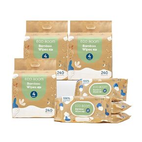 ECO BOOM bamboo Baby Wipes | natural | 100% Plant-Based | Unscented & Hypoallergenic for Sensitive Skin | 99% Water | 16 Pack, 960 Count Bulk Buy