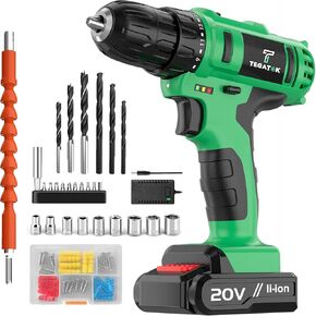 Cordless Drill Set, 3/8 Drill Handheld Screwdriver Kit with 18+1 Torque Setting, 20V Electric Drills Tools Bit, LED Electric Power Drills with Battery and Charger, Red