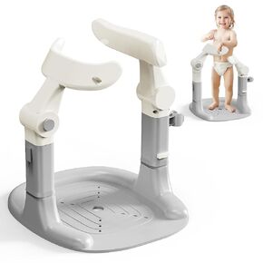 Adjustable Baby Shower Stand with Anti-Slip Base, Double Armrests Baby Bath Stand, 6-36 Months Toddler Shower Standing Support, Larger Chassis, Double Armrests for More Stability (Gray)