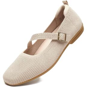 Women's Mary Jane Ballet Flats Square Toe Knit Ballerina Walking Dressy Office Slip-on Shoes with Strap