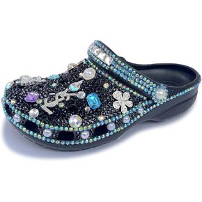 Hanfike Womens Casual Fashion Slide Buns مع Rhinestone Flats Ene Comfort Flats