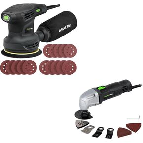GALAX PRO 280W 13000OPM Max 6 Variable Speeds Orbital Sander and 22000 OPM 1.5A Oscillating Multi Tool,with 15Pcs Sanding Discs,3 Pieces Saw Blades, 1 Piece Semi Circle Blade, 6 Pieces Sanding Papers
