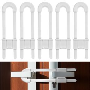 5 Pieces Cabinet Locks for Babies U-Shaped Baby Proofing Cabinets Child Locks Adjustable Child Safety Drawer Lock White Closet Door Lock for Kid Pet Childproof Cupboard Handle Kitchen