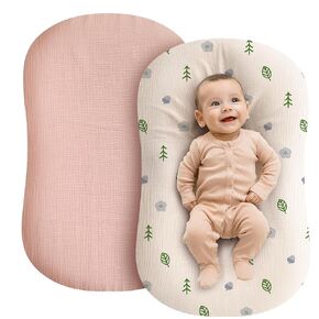 Muslin Baby Lounger - 2 Pack Organic Cotton Pillow Lounger for Newborn - Soft and Breathable - Covers Only
