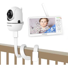 HelloBaby Mountable Baby Monitor with Camera and Audio, 6'' World First IPS Screen Baby Camera Monitor No WiFi, Baby Monitor with Mount Without Tools or Wall Damage