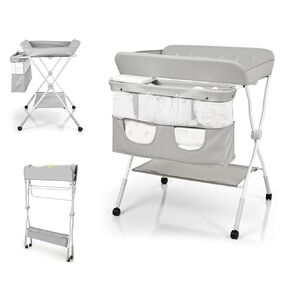 Lilian&Gema Portable Baby Changing Table with Wheels, 3-Level Adjustable Heights Folding Diaper Changing Station with Nursery Organizer&Large Storage Racks for Newborns&Infants