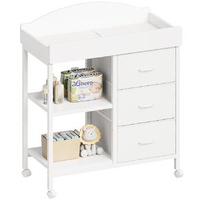 Changing Table Dresser, Baby Dresser with 3 Drawers and 2 Shelves, Multi-Functional Baby Changing Table with Pad, Classic Nursery Dresser, Diaper Changing Station for Children's Room, Black