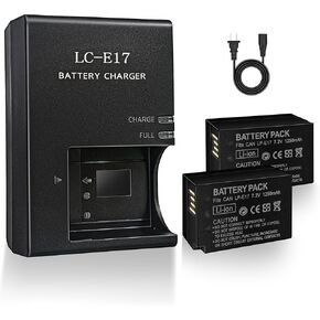 2-Pack LP-E17 Battery and Charger Set for Canon Camera EOS R50 RP R10 R8,Rebel T8i, T7i, T6i, T6s, SL2,SL3, EOS M3, M5, M6, 200D,77D,750D,760D,800D,8000D