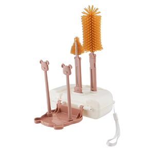 Bottle Brush Set-6 in 1 Baby Bottle Cleaner Set with Drying Rack,Silicone Baby Bottle Brush,Straw Brush,Nipple Brush,Soap Dispenser and Storage Box, Portable Baby Essentials for Travel (White Green)