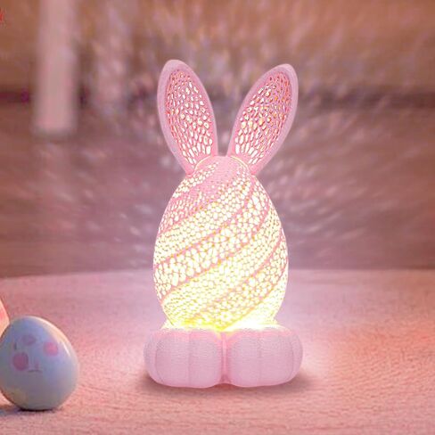 TBOLINE Easter Bunny Night Light Rechargeable, Light Up Easter Bunny Figurines Decorations - Basket Essentials for Kids Girls, 3D Printed Cute Rabbit Lamps Portable Animal Nightlight (Pink) in Saudi Arabia