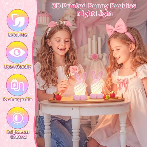 TBOLINE Easter Bunny Night Light Rechargeable, Light Up Easter Bunny Figurines Decorations - Basket Essentials for Kids Girls, 3D Printed Cute Rabbit Lamps Portable Animal Nightlight (Pink) in Saudi Arabia