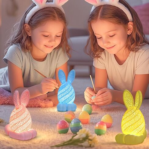 TBOLINE Easter Bunny Night Light Rechargeable, Light Up Easter Bunny Figurines Decorations - Basket Essentials for Kids Girls, 3D Printed Cute Rabbit Lamps Portable Animal Nightlight (Pink) in Saudi Arabia