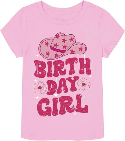 Birthday Girl Short Sleeve Crew Neck T-Shirt Letter Print Cute Spring Summer Tops 2-7t in Saudi Arabia