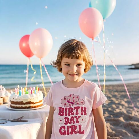 Birthday Girl Short Sleeve Crew Neck T-Shirt Letter Print Cute Spring Summer Tops 2-7t in Saudi Arabia