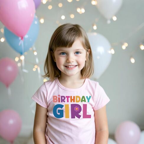 Birthday Girl Short Sleeve Crew Neck T-Shirt Letter Print Cute Spring Summer Tops 2-7t in Kuwait