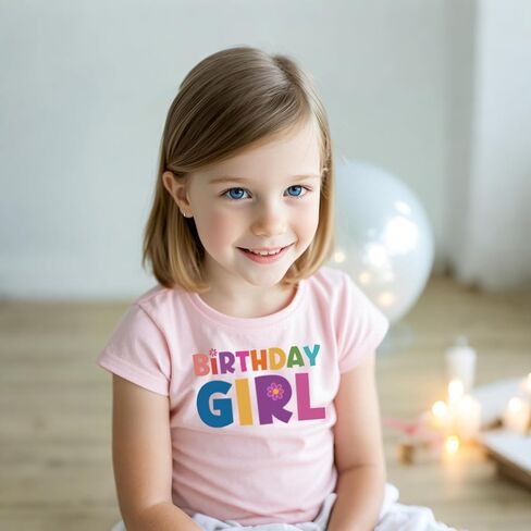 Birthday Girl Short Sleeve Crew Neck T-Shirt Letter Print Cute Spring Summer Tops 2-7t in Kuwait