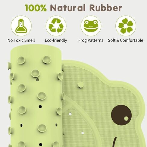 Bath Mat for Tub Non Slip Baby, Kids Bathtub Mat, 30"x18" Bath Mat for Baby, Natural Rubber no Odors, Textured Surface and Strong Suction Cups for Double Anti-Slip, Easy to Clean, Green in Saudi Arabia