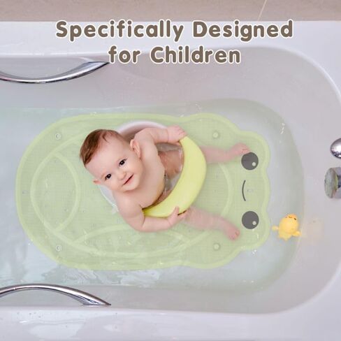Bath Mat for Tub Non Slip Baby, Kids Bathtub Mat, 30"x18" Bath Mat for Baby, Natural Rubber no Odors, Textured Surface and Strong Suction Cups for Double Anti-Slip, Easy to Clean, Green in Saudi Arabia