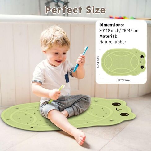 Bath Mat for Tub Non Slip Baby, Kids Bathtub Mat, 30"x18" Bath Mat for Baby, Natural Rubber no Odors, Textured Surface and Strong Suction Cups for Double Anti-Slip, Easy to Clean, Green in Saudi Arabia
