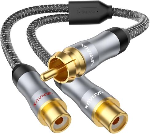 RCA Y Splitter 1 Female to 2 Male, RCA/Phono Splitter Cable, RCA Audio Video Extension Cord Gold Plated Adapter for Amplifiers,CD Player, Subwoofer, Home Theater, HDTV (1ft/30cm) in Kuwait
