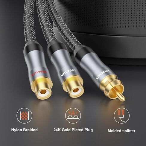 RCA Y Splitter 1 Female to 2 Male, RCA/Phono Splitter Cable, RCA Audio Video Extension Cord Gold Plated Adapter for Amplifiers,CD Player, Subwoofer, Home Theater, HDTV (1ft/30cm) in Kuwait