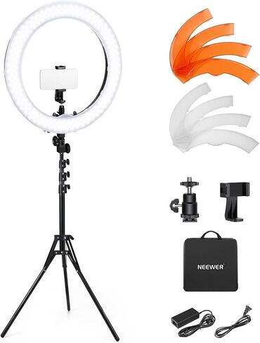 NEEWER 18" Ring Light, 58W 5500lx 5600K Dimmable CRI95 240 LEDs, Lighting with Cold Shoe Bi Color Filters Carry Bag Phone Holder for iPhone Selfie Makeup Studio Photography Video Recording, RL-18 in Saudi Arabia