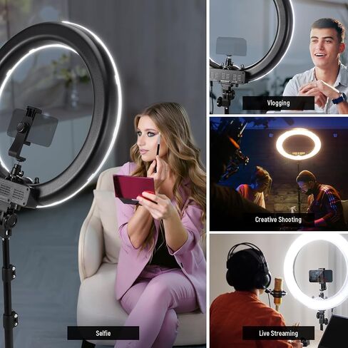 NEEWER 18" Ring Light, 58W 5500lx 5600K Dimmable CRI95 240 LEDs, Lighting with Cold Shoe Bi Color Filters Carry Bag Phone Holder for iPhone Selfie Makeup Studio Photography Video Recording, RL-18 in Saudi Arabia