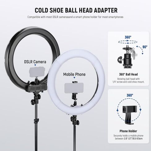 NEEWER 18" Ring Light, 58W 5500lx 5600K Dimmable CRI95 240 LEDs, Lighting with Cold Shoe Bi Color Filters Carry Bag Phone Holder for iPhone Selfie Makeup Studio Photography Video Recording, RL-18 in Saudi Arabia