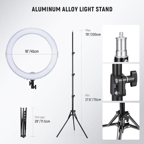 NEEWER 18" Ring Light, 58W 5500lx 5600K Dimmable CRI95 240 LEDs, Lighting with Cold Shoe Bi Color Filters Carry Bag Phone Holder for iPhone Selfie Makeup Studio Photography Video Recording, RL-18 in Saudi Arabia