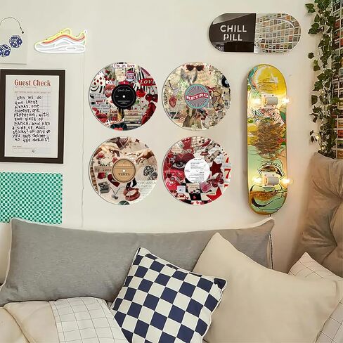 HK Studio Records Y2K ديكور الغرفة الجمالي 12 بوصة حزمة 4 - ديكور النوم، ديكور غرفة فتاة وسط المدينة، ديكور غرفة الهبي، ديكور الغرفة للفتيات المراهقات in Kuwait