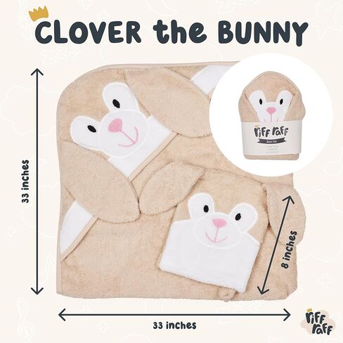 Riff Raff Cuddly Bear Hooded Towel - Premium Cotton Baby Towel with Mitt Set - Ultra Soft Machine Washable Cartoon Hooded Baby Towels - Baby Towels with Hood for Newborn Baby, Infants, Toddlers in Kuwait