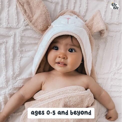 Riff Raff Cuddly Bear Hooded Towel - Premium Cotton Baby Towel with Mitt Set - Ultra Soft Machine Washable Cartoon Hooded Baby Towels - Baby Towels with Hood for Newborn Baby, Infants, Toddlers in Kuwait