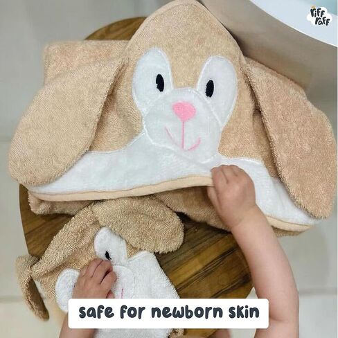 Riff Raff Cuddly Bear Hooded Towel - Premium Cotton Baby Towel with Mitt Set - Ultra Soft Machine Washable Cartoon Hooded Baby Towels - Baby Towels with Hood for Newborn Baby, Infants, Toddlers in Kuwait